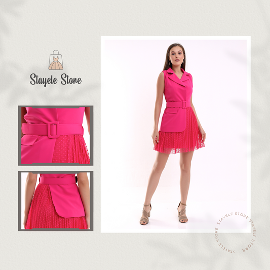 Fuchsia Sleeveless Dress with Pleated Skirt