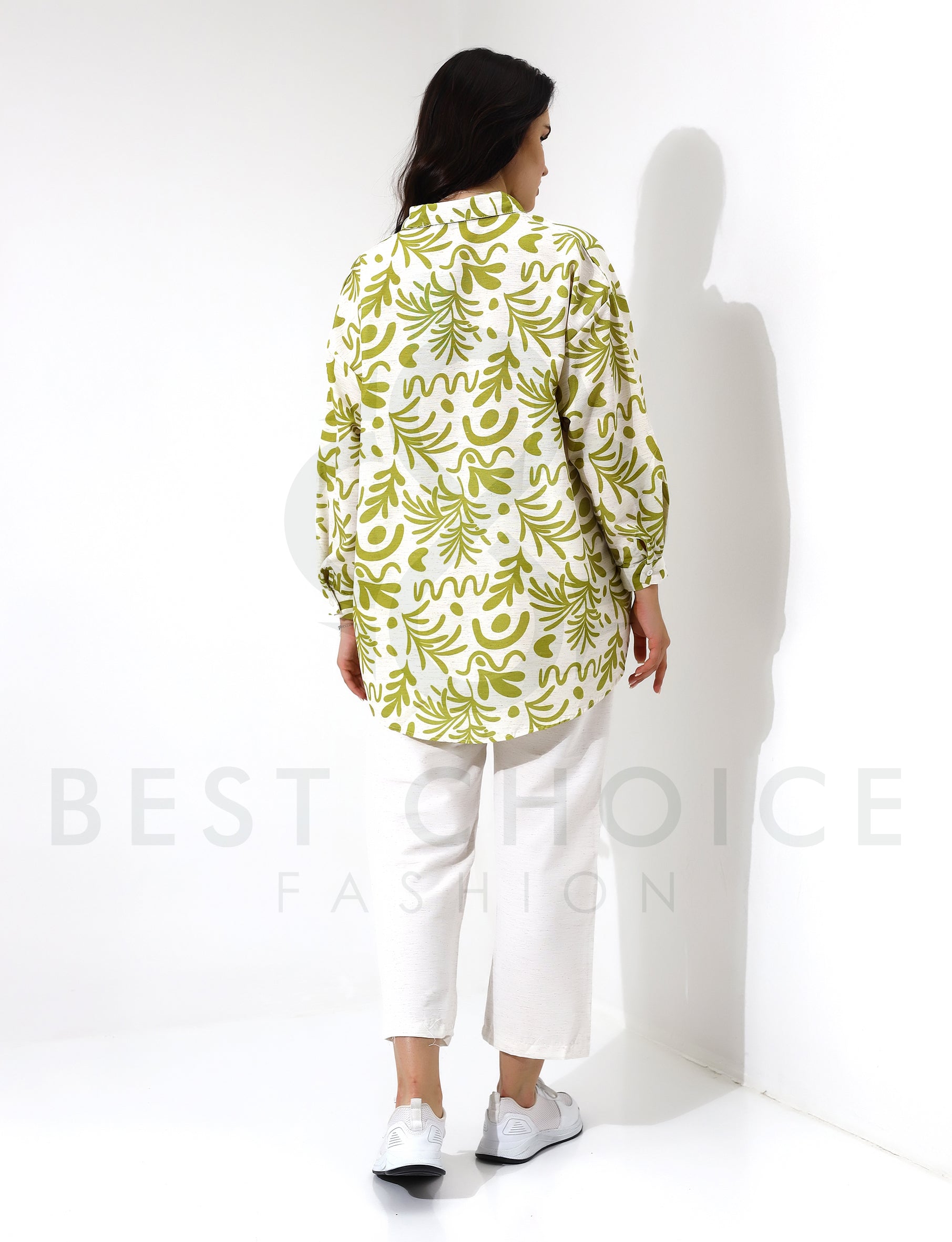 Green Plaid Long Sleeve Shirt with White Pants Set - Stayele Store S